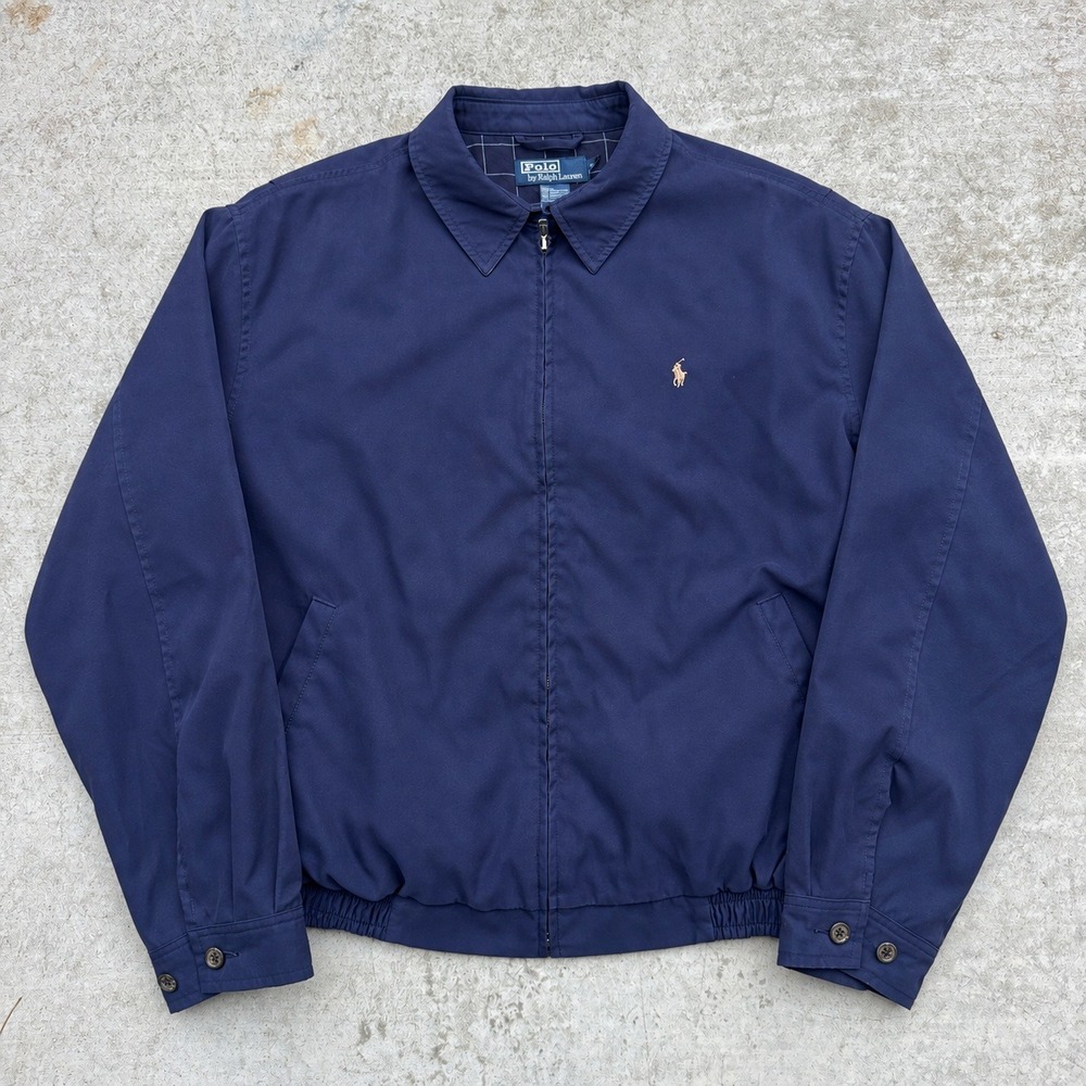 Polo Ralph Lauren Navy Blue Harrington Jacket Full Zip Pony Logo Large y2k